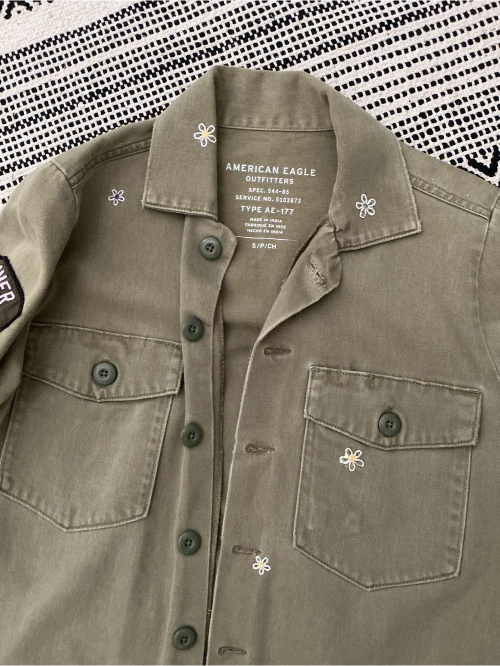 American Eagle Outfitters Olive Green Utility Jacket w/ embroidered flowers - Picture 3 of 6